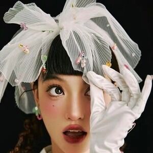 White Tulle Bow‎ Hair Clip Bridal Veil Pearl Safety Pin Embellished